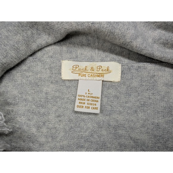 Peck & Peck  100% Pure Cashmere Cardigan Sweater Women's Large Fringe 2 Ply Gray - Picture 5 of 10